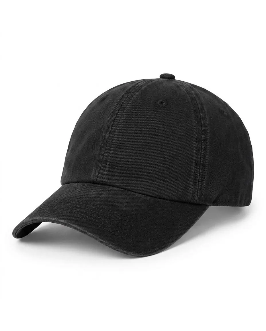 Garment-Washed Dad Cap in Black