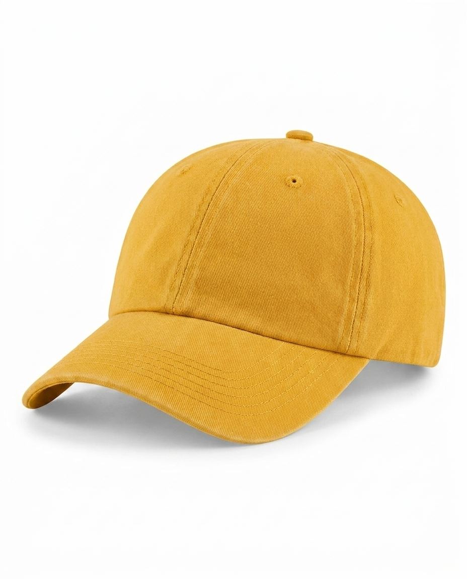 Garment-Washed Dad Cap in Mustard