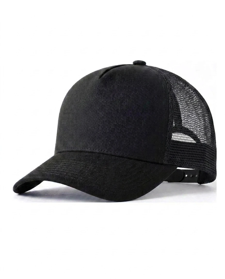 Style 1116 5-Panel Heavy Structure Trucker custom cap in Black / Black