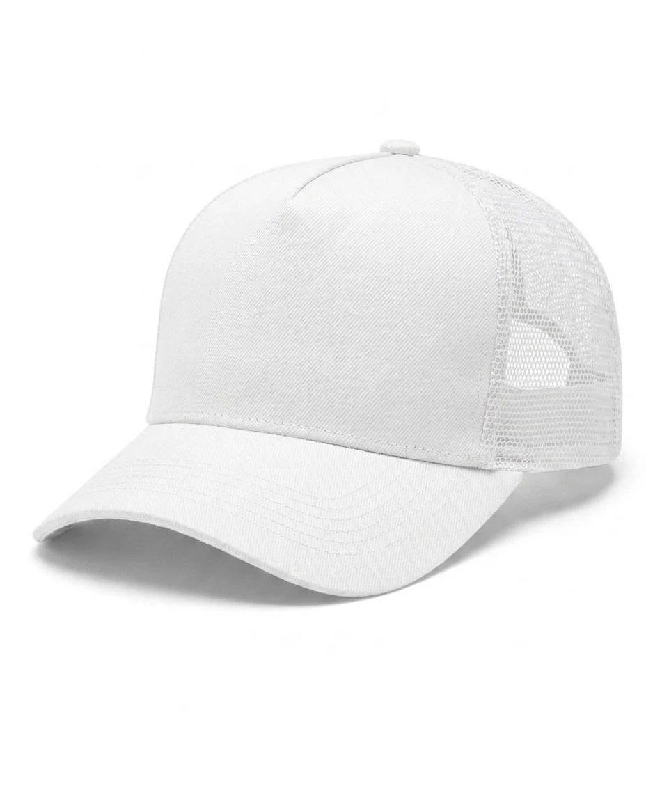5-Panel Heavy Structure Trucker in White / White