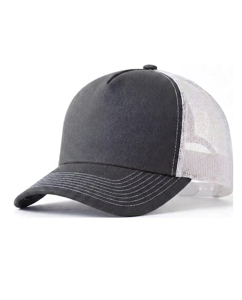 5-Panel Heavy Structure Contrast-Stitch Trucker in Charcoal / White