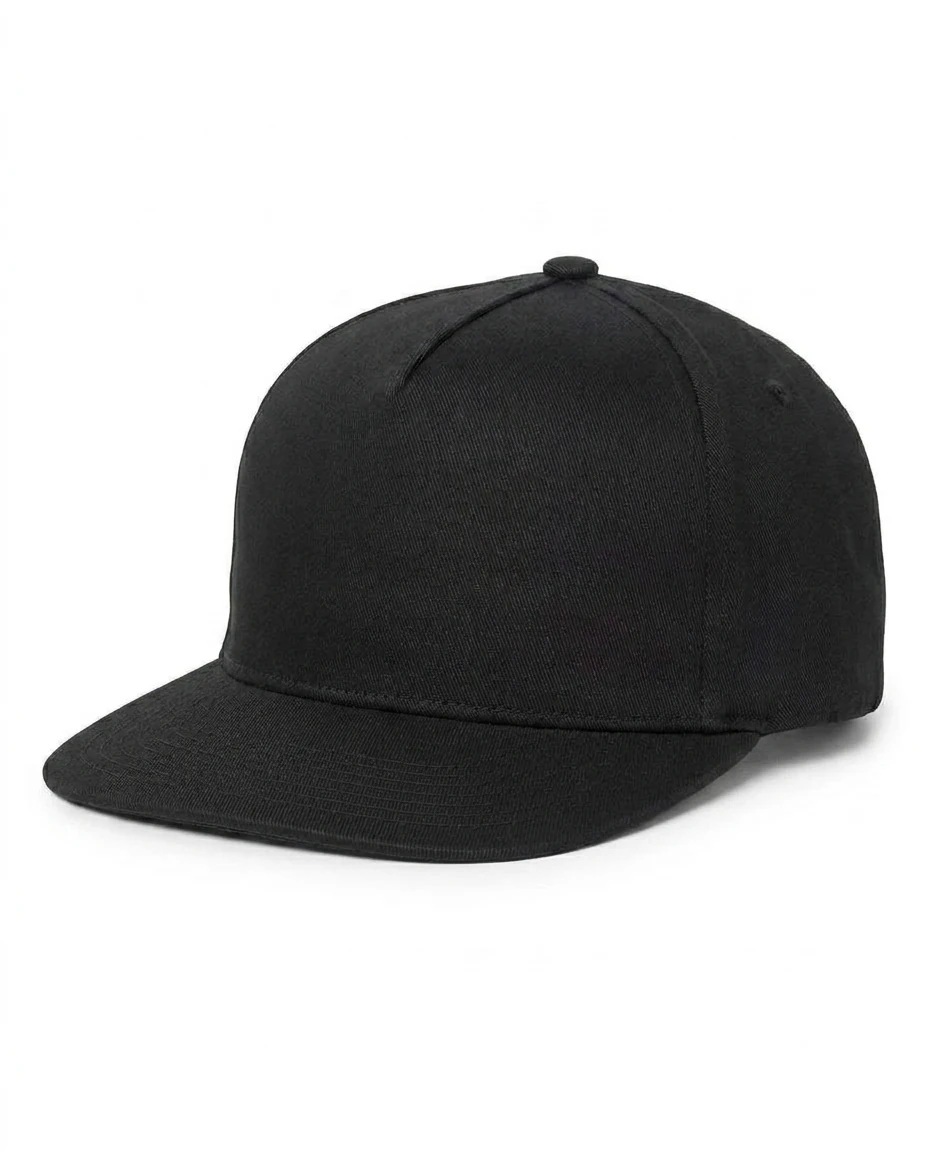 5-Panel Heavy Structure Flat Bill Cap in Black