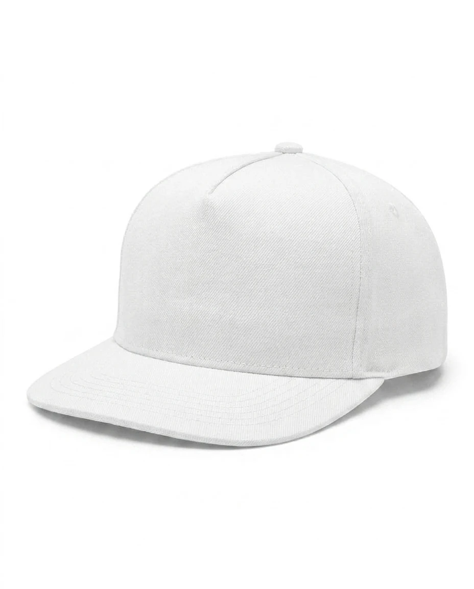 5-Panel Heavy Structure Flat Bill Cap in White