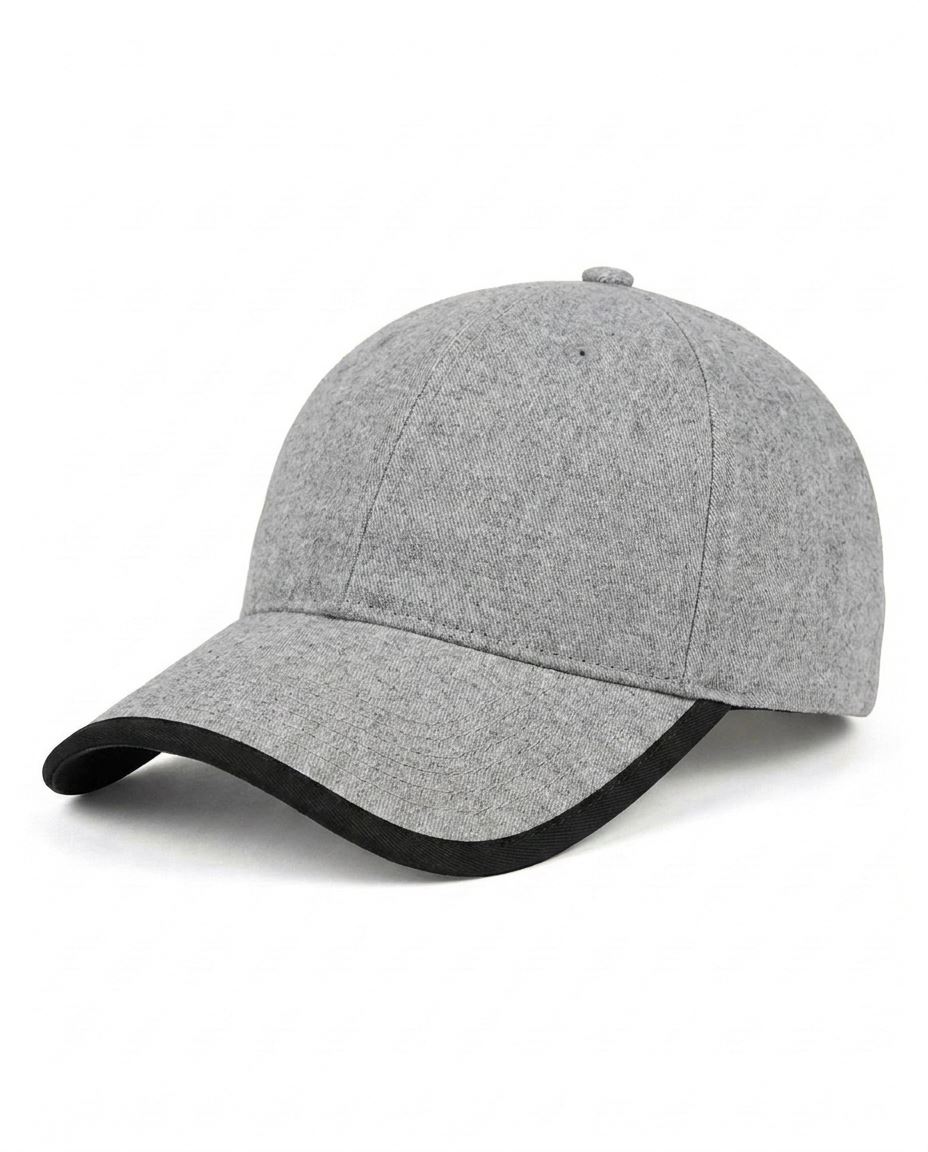 Contrast-Trim Dad Cap in Heather Gray / Black