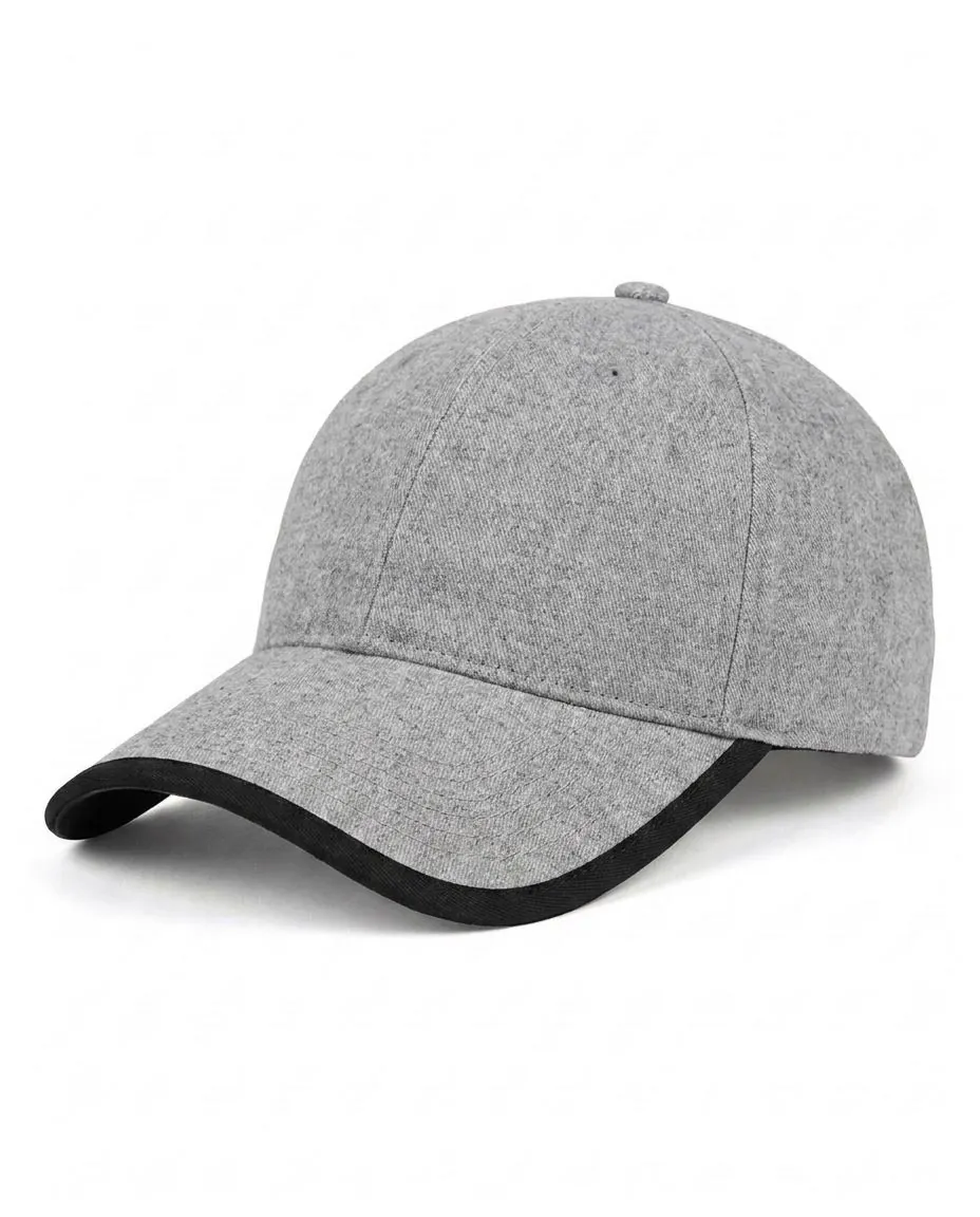 Contrast-Trim Dad Cap in Heather Gray / Black