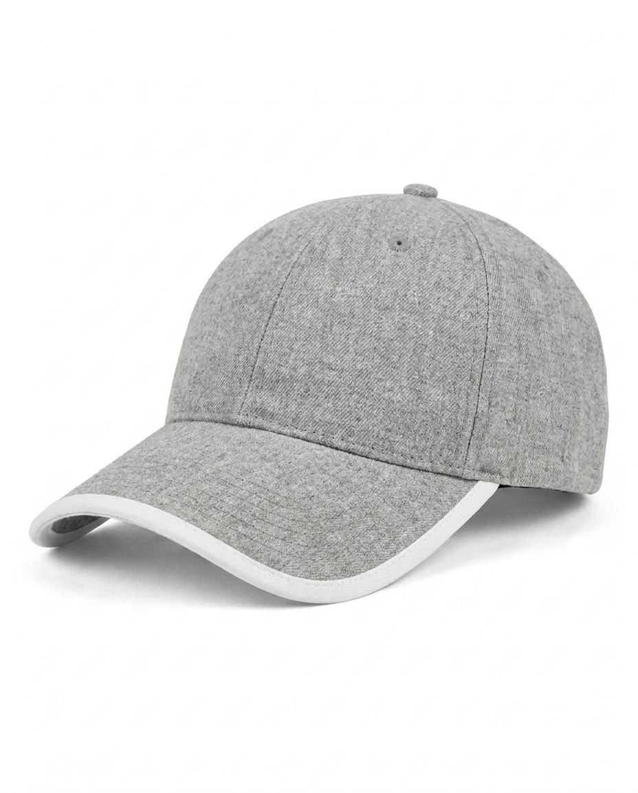 Contrast-Trim Dad Cap in Heather Gray / White
