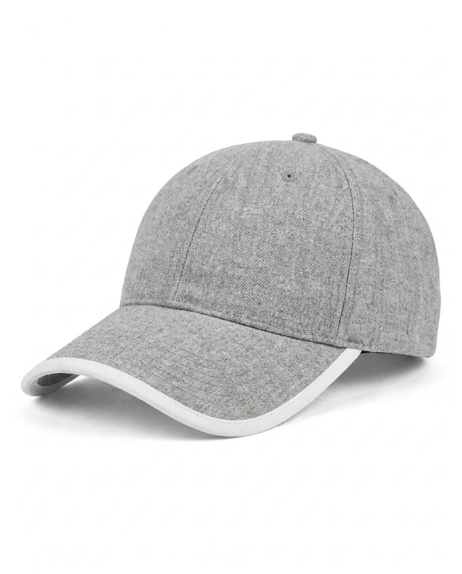 Contrast-Trim Dad Cap in Heather Gray / White