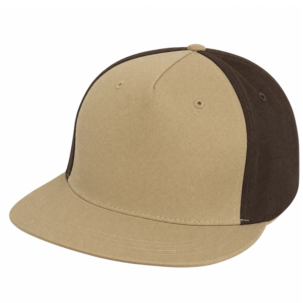 - Five Panel Flatbill in Khaki / Dark Brown