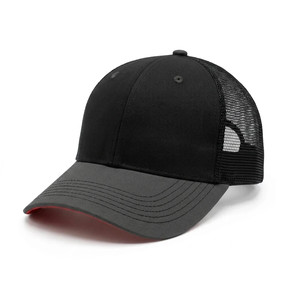 Tour-Style Trucker in Black / Black / Charcoal / Red
