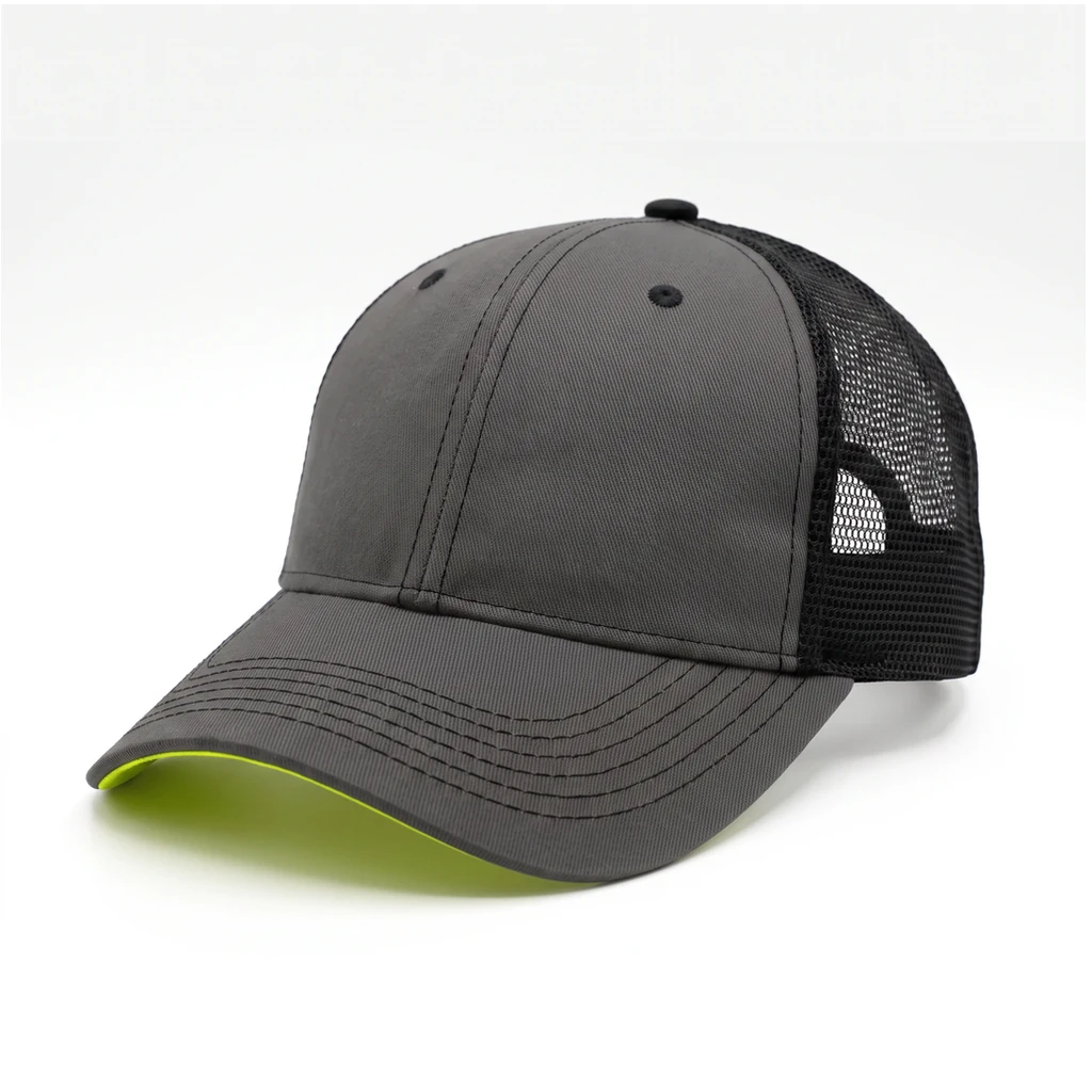 Tour-Style Trucker in Charcoal / Black / Black / Safety Green