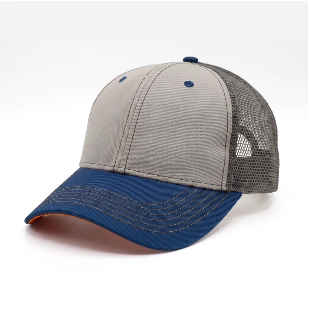 Tour-Style Trucker in Heather Gray / Charcoal / Navy / Burnt Orange