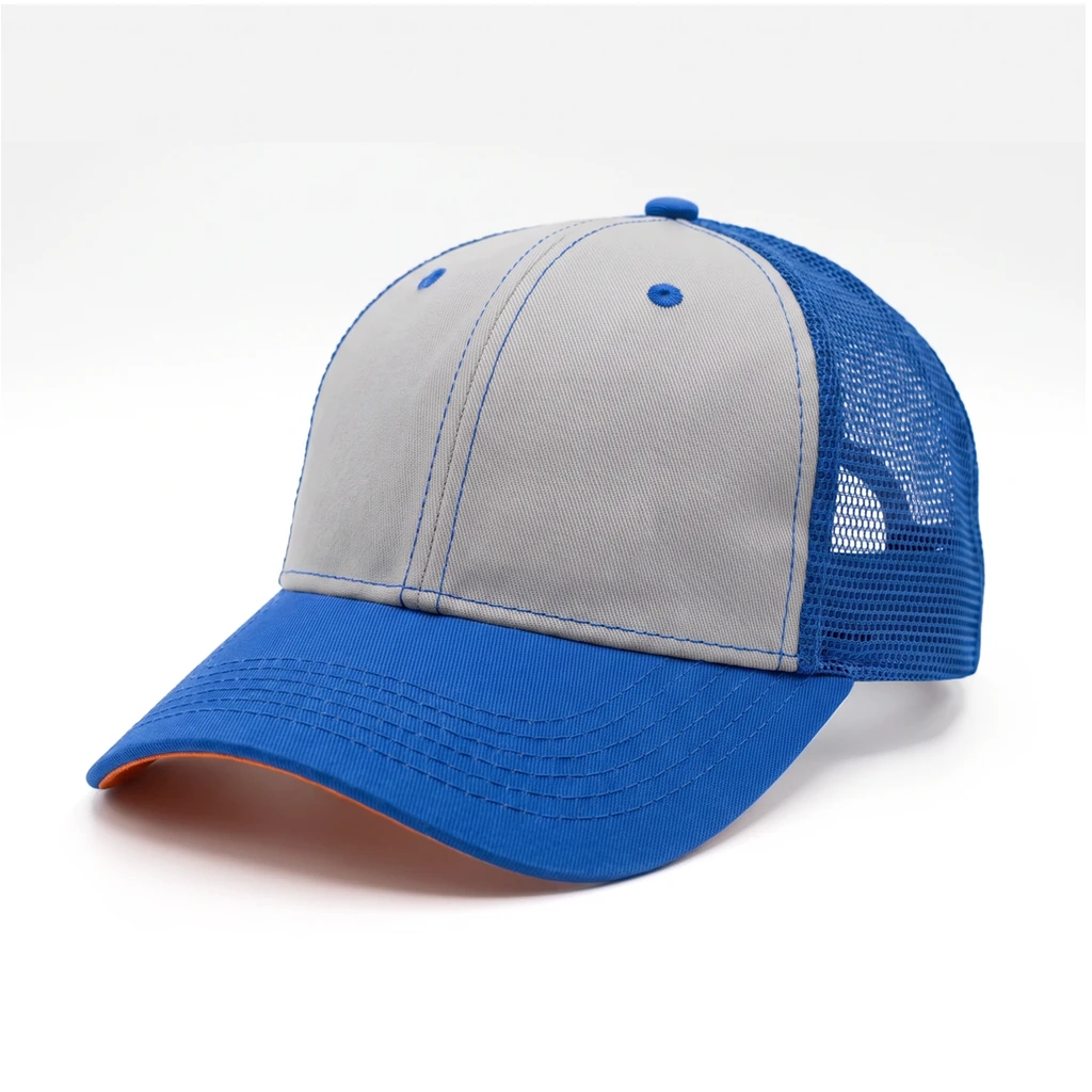 Tour-Style Trucker in Light Gray / Royal / Royal / Orange