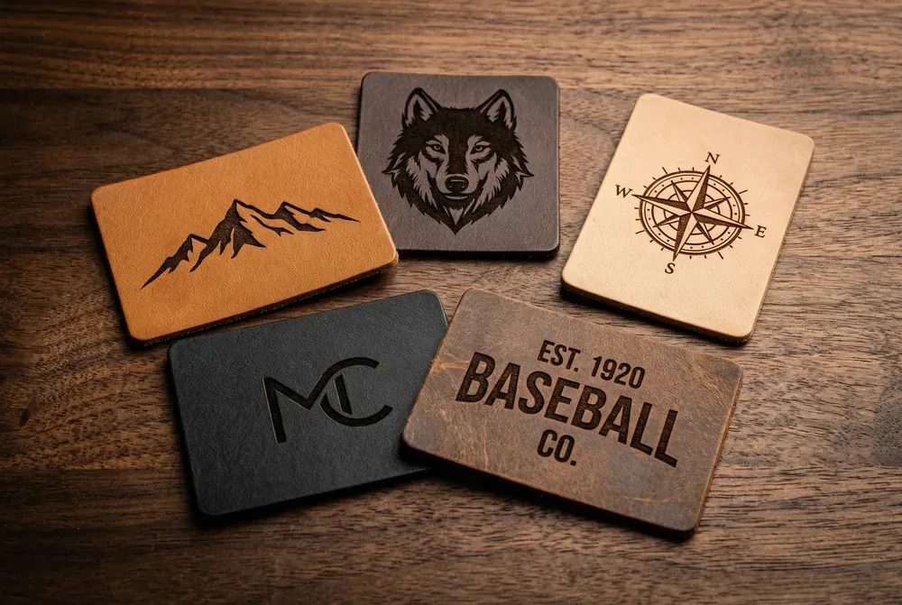 Laser-engraved leather patch on a custom cap