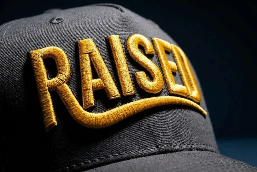 3D puff embroidery raised lettering on a custom cap