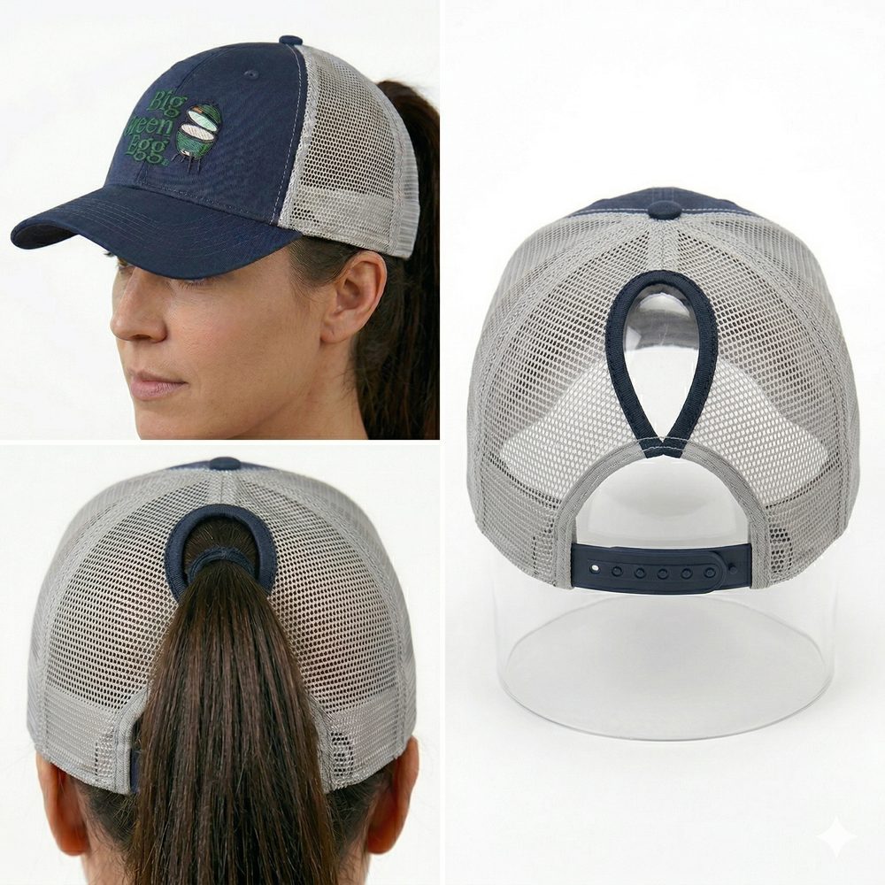 Ponytail opening on the back of a custom cap