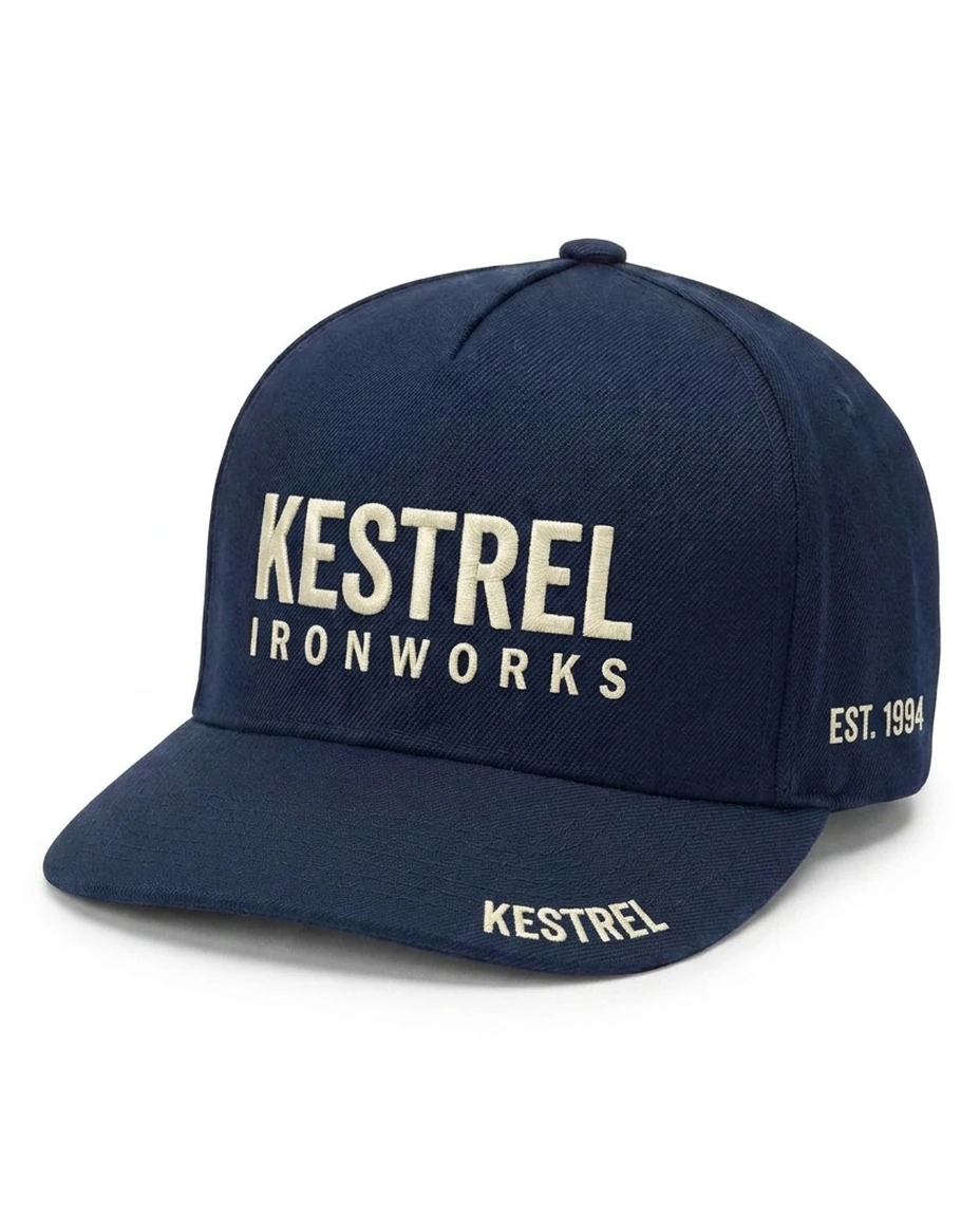 Style 1118 5-Panel Heavy Structure Flat Bill Cap custom cap in Navy · Cotton Twill